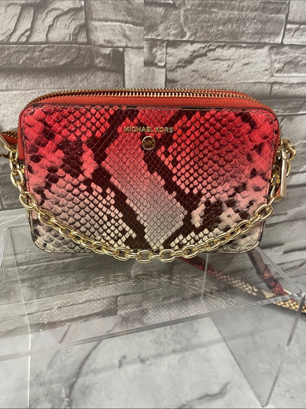 Michael Kors Small Double Zip Camera Crossbody & Matching Wallet Dahlia Snake - Picture 3 of 12